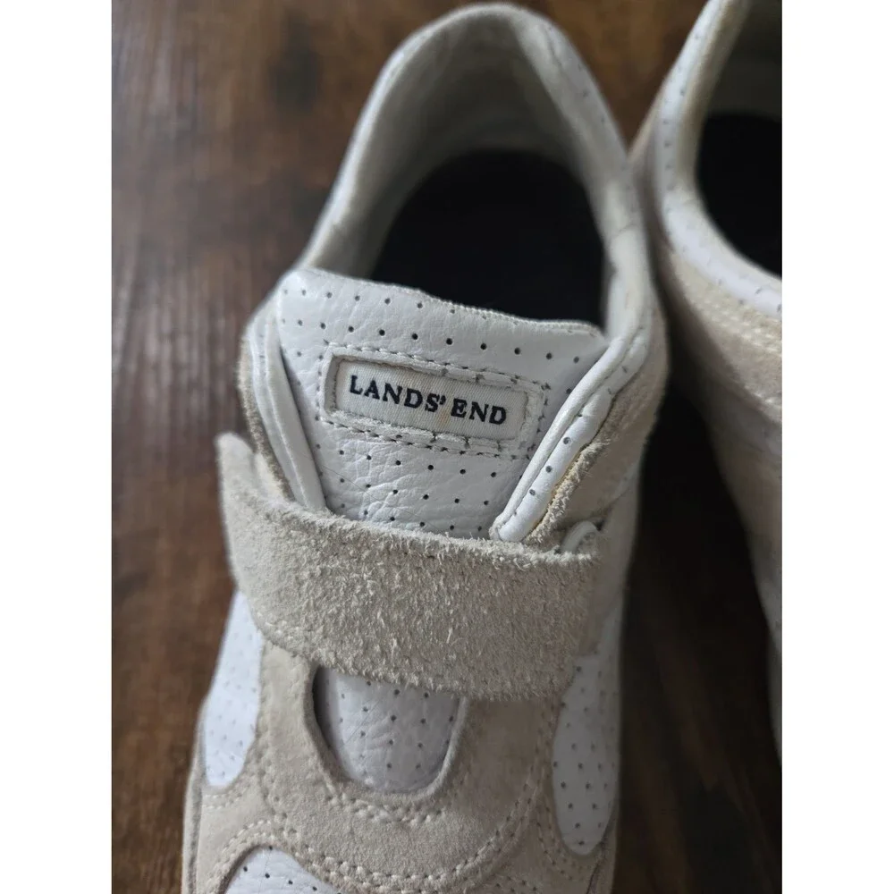 Vintage Lands End White Perforated Athletic Sneakers Shoes Women's Size 8